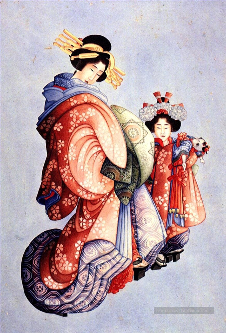 oiran et kamuro Katsushika Hokusai ukiyoe Peintures à l'huile